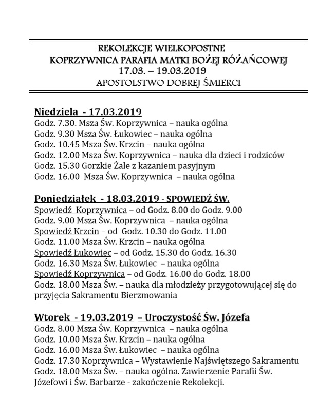 rekolekcje wielkopostne program 2019